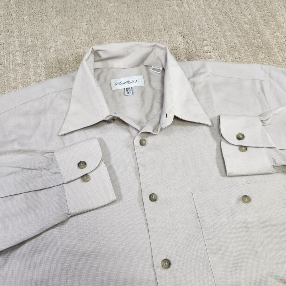 Vintage YSL Shirt Men Small Permanent Press Button Up Yves Saint Laurent Gray